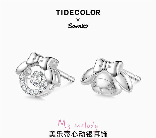 My Melody Beating Heart Zircon 925 Sterling Silver Stud Earrings