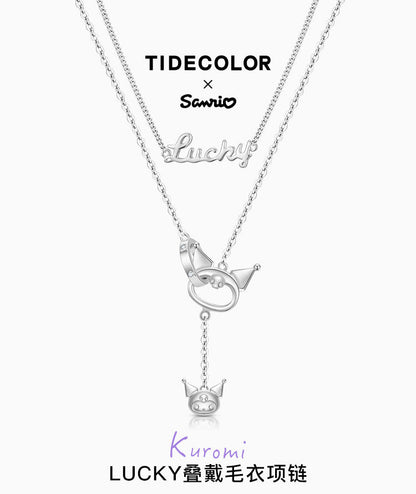 Lucky Kuromi Double Chain 925 Sterling Silver Necklace