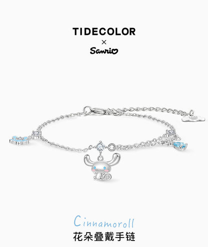 Cinnamoroll 5-Petal Flower 925 Sterling Silver Bracelet