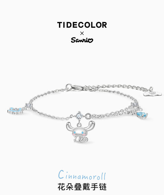 Cinnamoroll 5-Petal Flower 925 Sterling Silver Bracelet