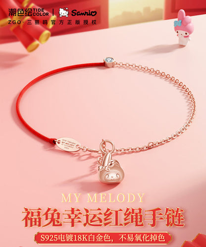 My Melody Lucky Red String 925 Sterling Silver Bracelet