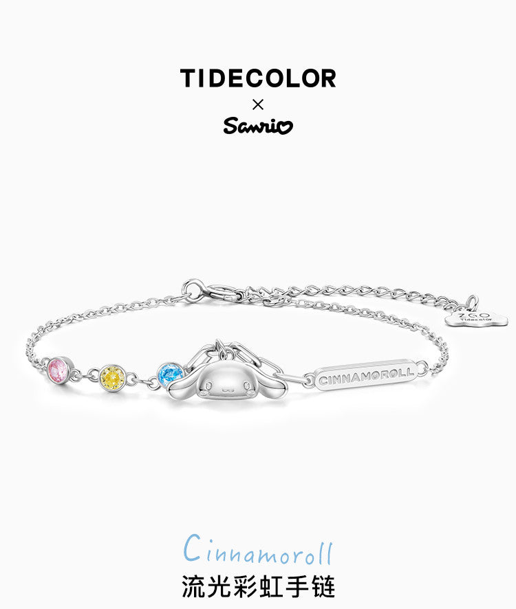 Cinnamoroll Red Yellow Blue Zircon 925 Sterling Silver Bracelet