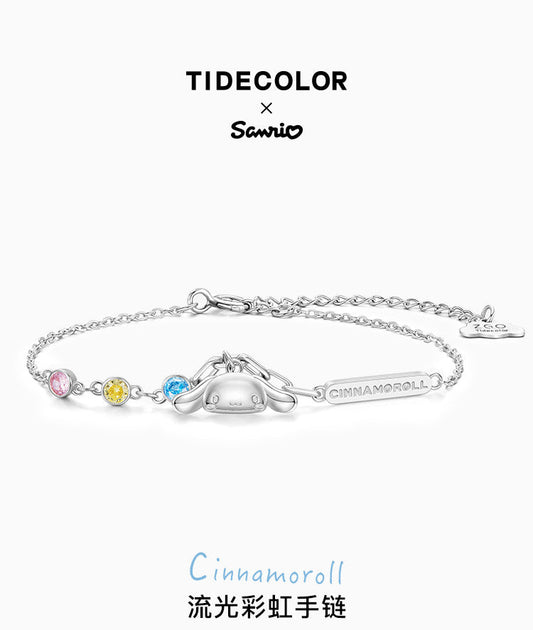 Cinnamoroll Red Yellow Blue Zircon 925 Sterling Silver Bracelet