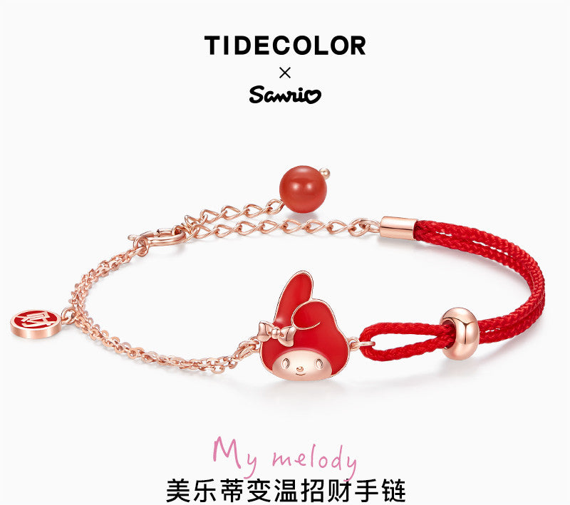 My Melody Red Agate 925 Sterling Silver Thermochromic Bracelet Wrist String